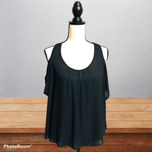Lush black lightweight scoopneck cold shoulder top